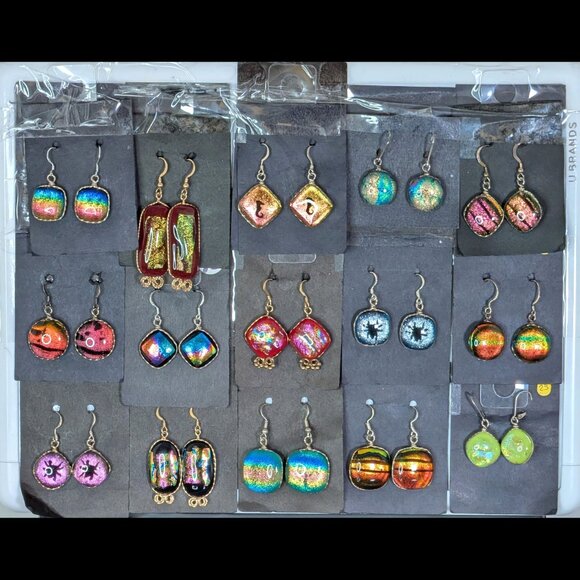 *Price 4 One Pair* 925 Silver or Gold-Filled Wirewrapped Dichroic Glass Earrings - Picture 2 of 3